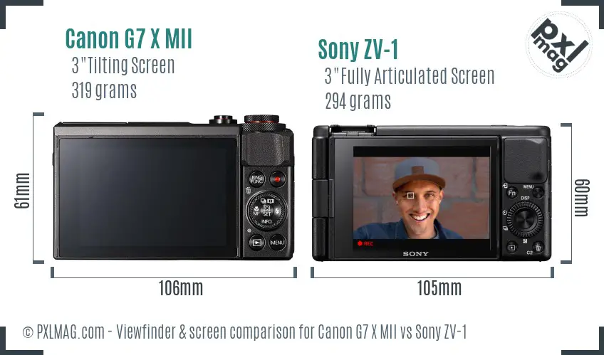 Canon G7 X MII vs Sony ZV-1 Screen and Viewfinder comparison