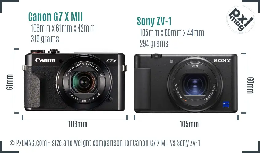Canon G7 X MII vs Sony ZV-1 size comparison