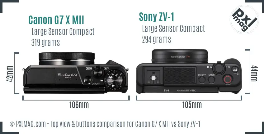 Canon G7 X MII vs Sony ZV-1 top view buttons comparison