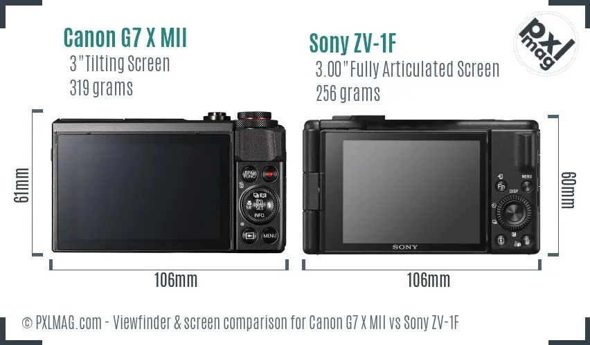 Canon G7 X MII vs Sony ZV-1F Screen and Viewfinder comparison