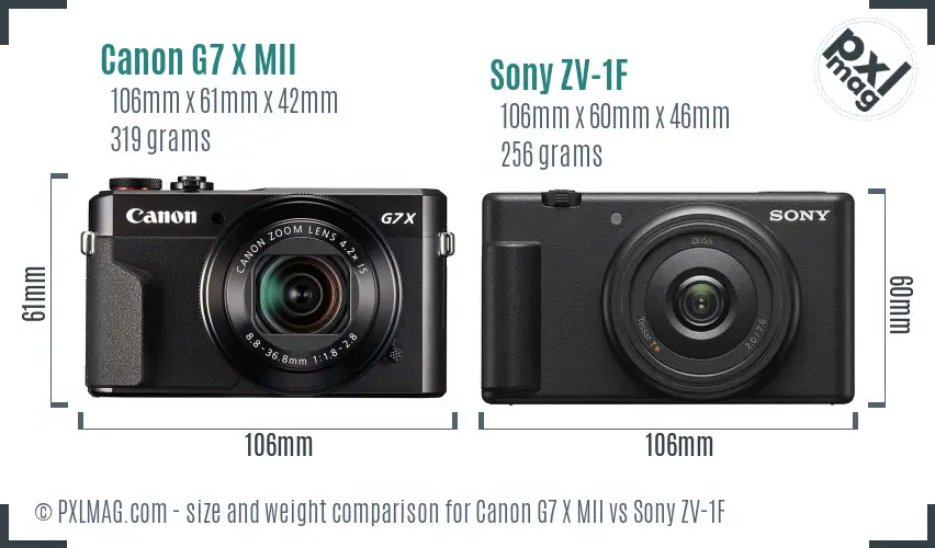 Canon G7 X MII vs Sony ZV-1F size comparison