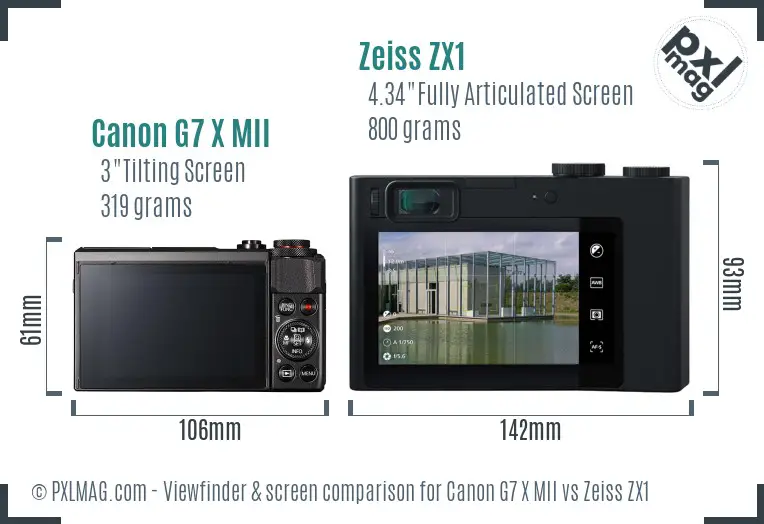 Canon G7 X MII vs Zeiss ZX1 Screen and Viewfinder comparison