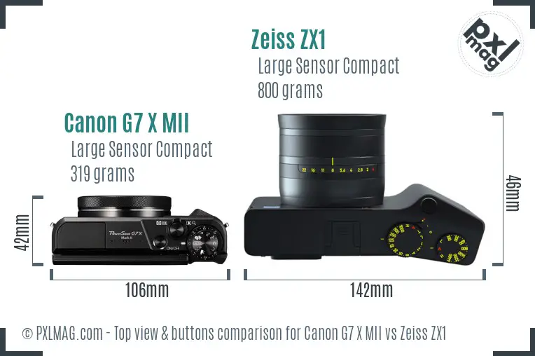 Canon G7 X MII vs Zeiss ZX1 top view buttons comparison
