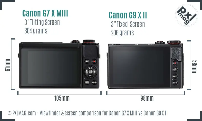 Canon G7 X MIII vs Canon G9 X II Screen and Viewfinder comparison