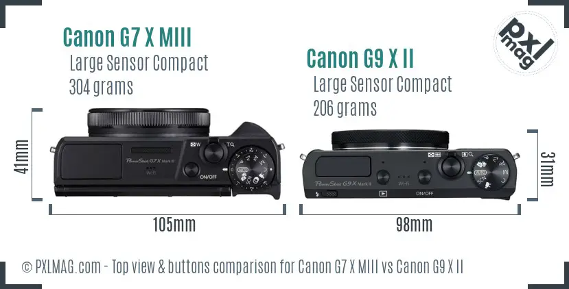 Canon G7 X MIII vs Canon G9 X II top view buttons comparison