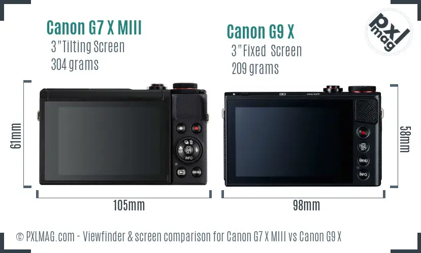 Canon G7 X MIII vs Canon G9 X Screen and Viewfinder comparison