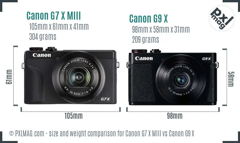 Canon G7 X MIII vs Canon G9 X size comparison