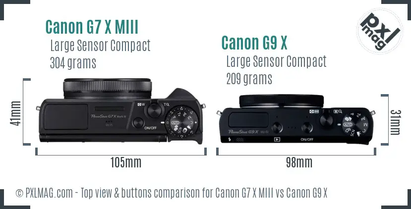 Canon G7 X MIII vs Canon G9 X top view buttons comparison