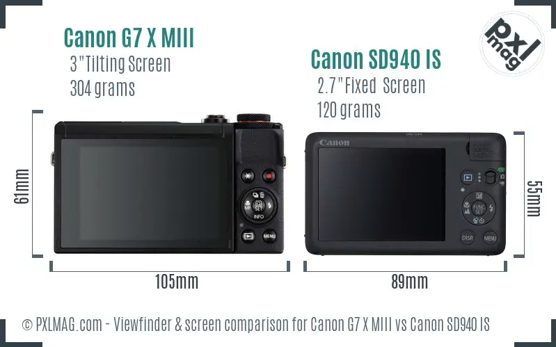 Canon G7 X MIII vs Canon SD940 IS Screen and Viewfinder comparison