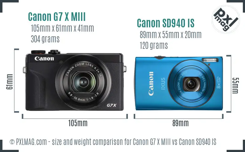 Canon G7 X MIII vs Canon SD940 IS size comparison