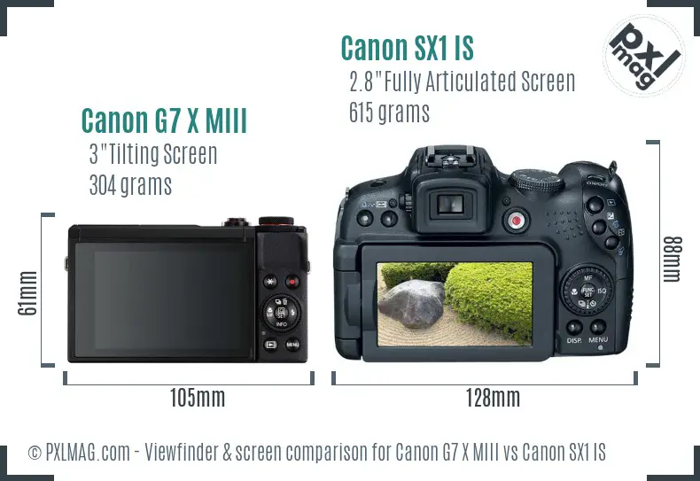 Canon G7 X MIII vs Canon SX1 IS Screen and Viewfinder comparison