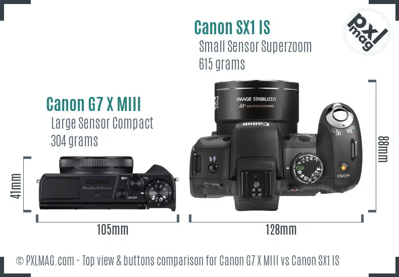 Canon G7 X MIII vs Canon SX1 IS top view buttons comparison