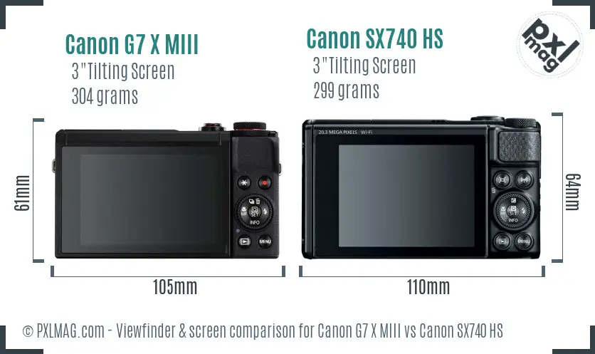 Canon G7 X MIII vs Canon SX740 HS Screen and Viewfinder comparison