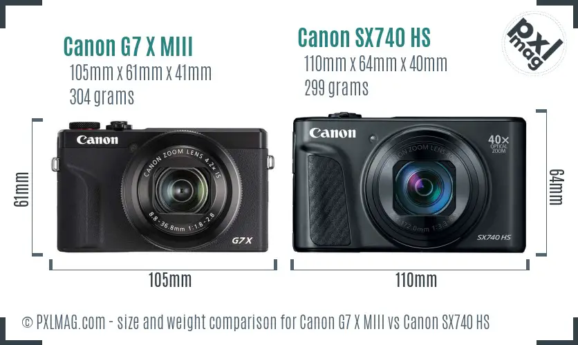 Canon G7 X MIII vs Canon SX740 HS size comparison