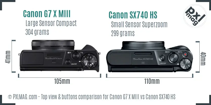 Canon G7 X MIII vs Canon SX740 HS top view buttons comparison