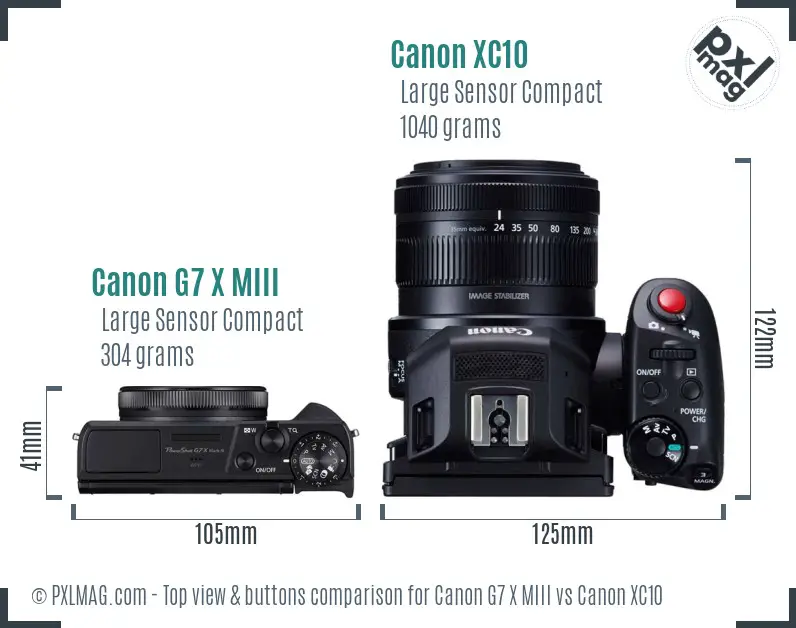 Canon G7 X MIII vs Canon XC10 top view buttons comparison Canon G7 X MIII vs Canon XC10 top view buttons comparison