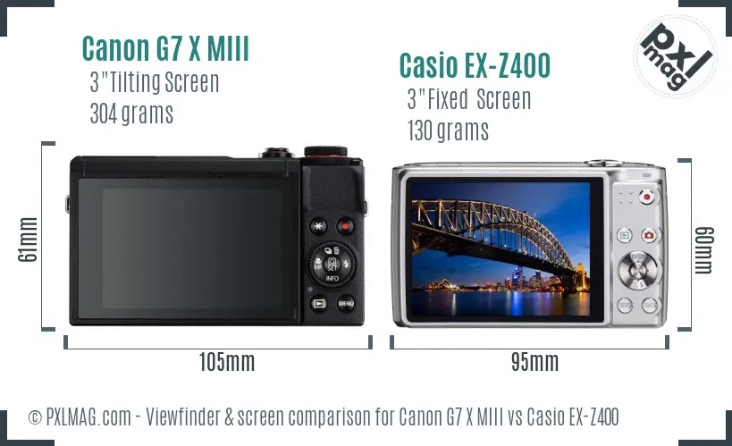 Canon G7 X MIII vs Casio EX-Z400 Screen and Viewfinder comparison