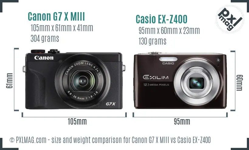 Canon G7 X MIII vs Casio EX-Z400 size comparison
