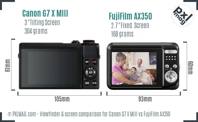 Canon G7 X MIII vs FujiFilm AX350 Screen and Viewfinder comparison