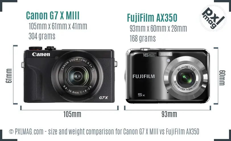 Canon G7 X MIII vs FujiFilm AX350 size comparison