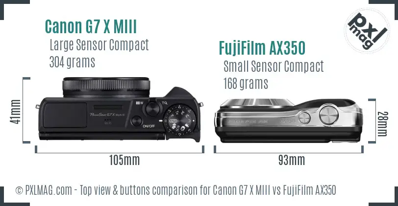 Canon G7 X MIII vs FujiFilm AX350 top view buttons comparison