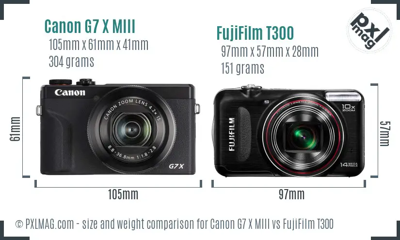 Canon G7 X MIII vs FujiFilm T300 size comparison