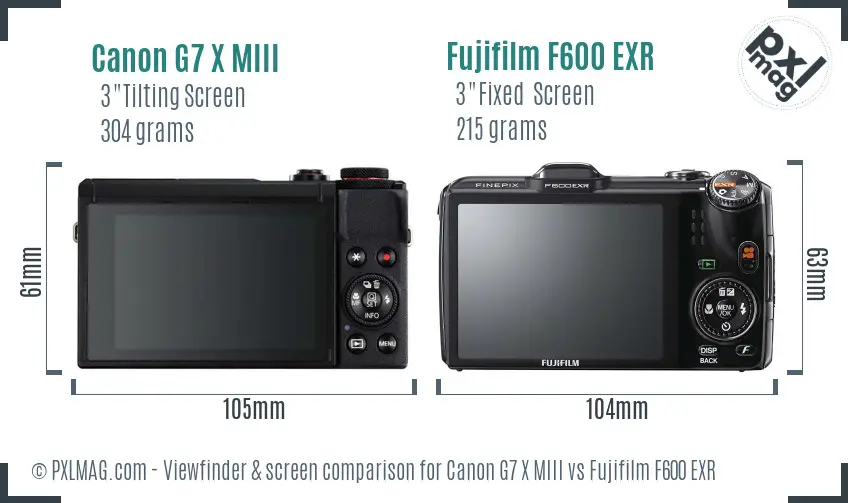 Canon G7 X MIII vs Fujifilm F600 EXR Screen and Viewfinder comparison