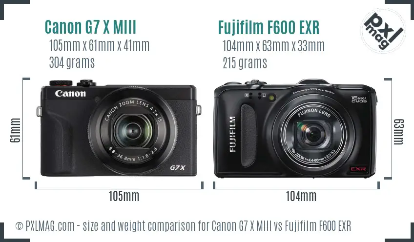 Canon G7 X MIII vs Fujifilm F600 EXR size comparison