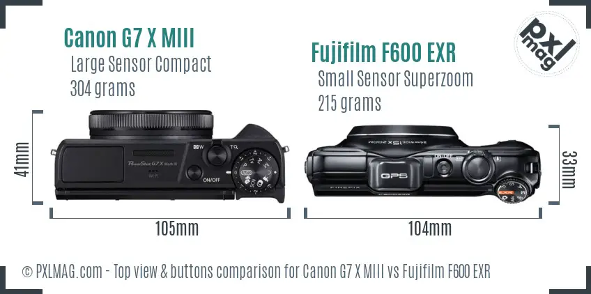 Canon G7 X MIII vs Fujifilm F600 EXR top view buttons comparison