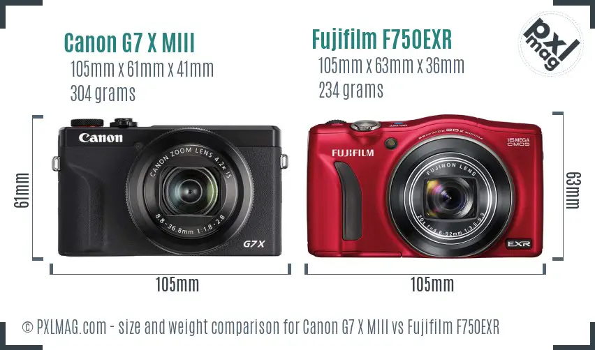 Canon G7 X MIII vs Fujifilm F750EXR size comparison