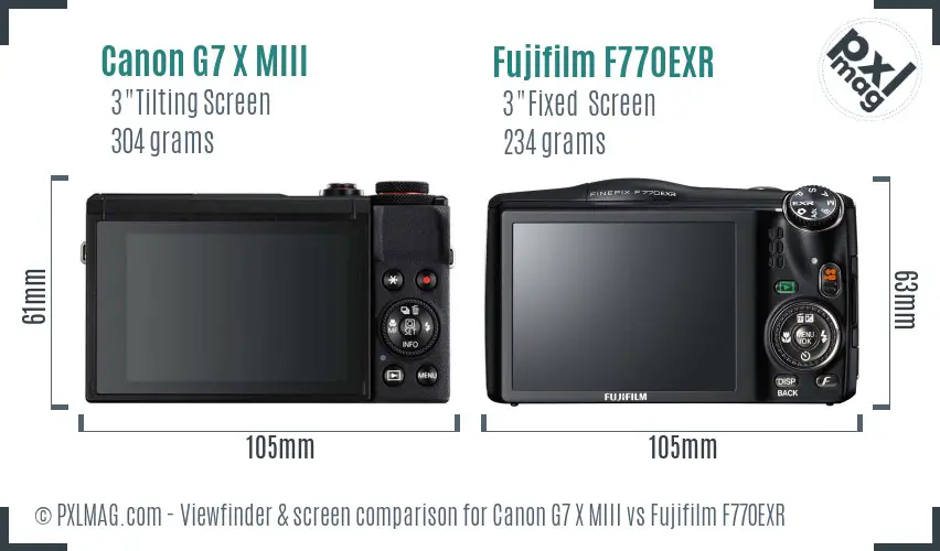 Canon G7 X MIII vs Fujifilm F770EXR Screen and Viewfinder comparison