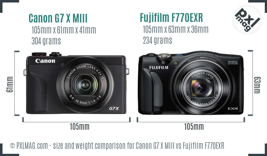 Canon G7 X MIII vs Fujifilm F770EXR size comparison