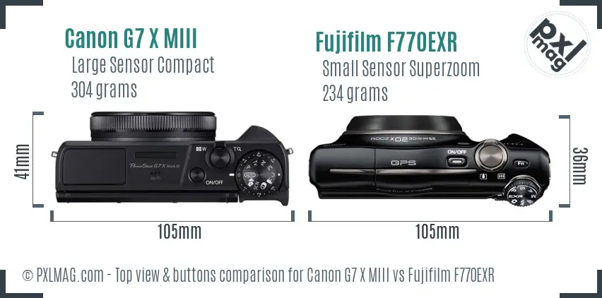Canon G7 X MIII vs Fujifilm F770EXR top view buttons comparison