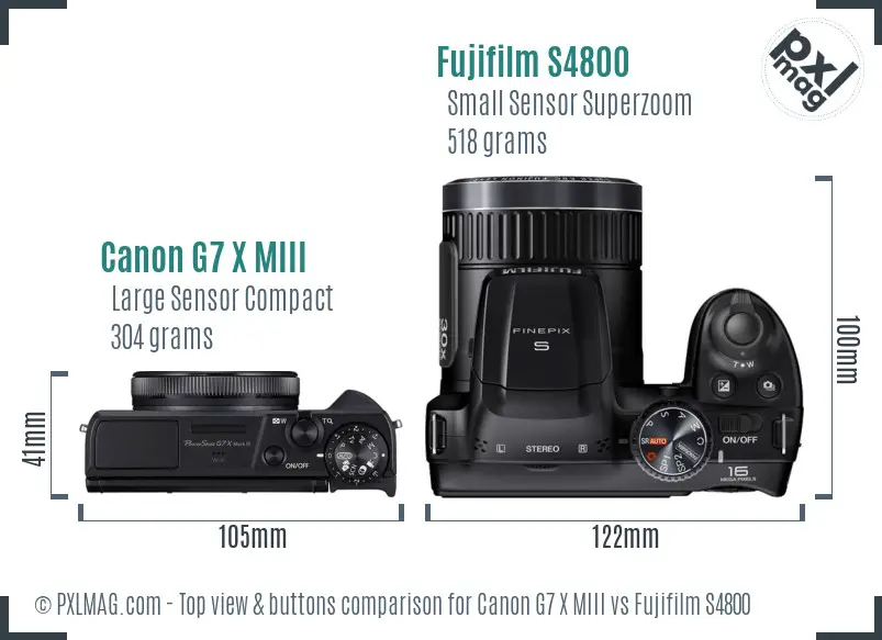 Canon G7 X MIII vs Fujifilm S4800 top view buttons comparison