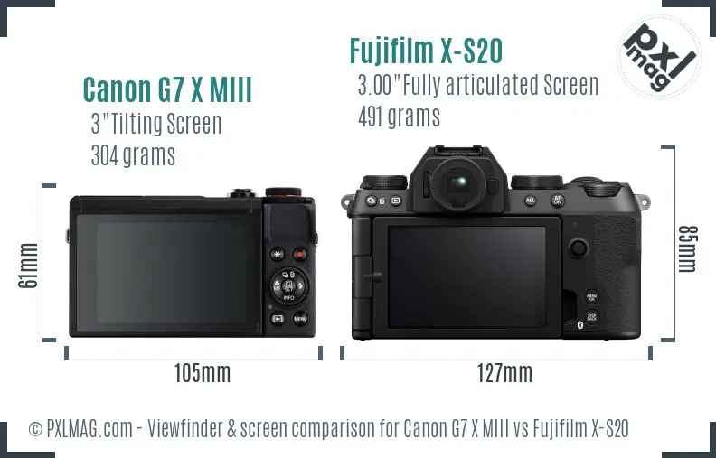 Canon G7 X MIII vs Fujifilm X-S20 Screen and Viewfinder comparison Canon G7 X MIII vs Fujifilm X-S20 Screen and Viewfinder comparison