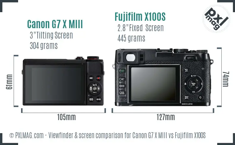 Canon G7 X MIII vs Fujifilm X100S Screen and Viewfinder comparison