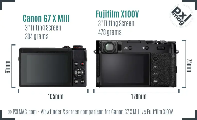 Canon G7 X MIII vs Fujifilm X100V Screen and Viewfinder comparison