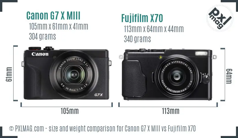 Canon G7 X MIII vs Fujifilm X70 size comparison