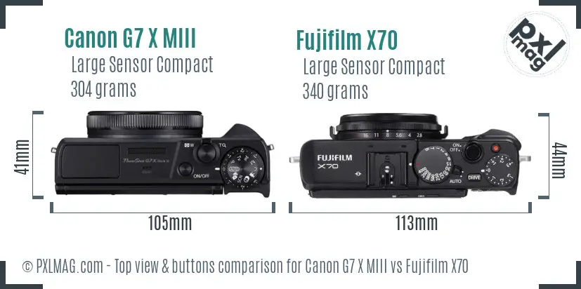Canon G7 X MIII vs Fujifilm X70 top view buttons comparison