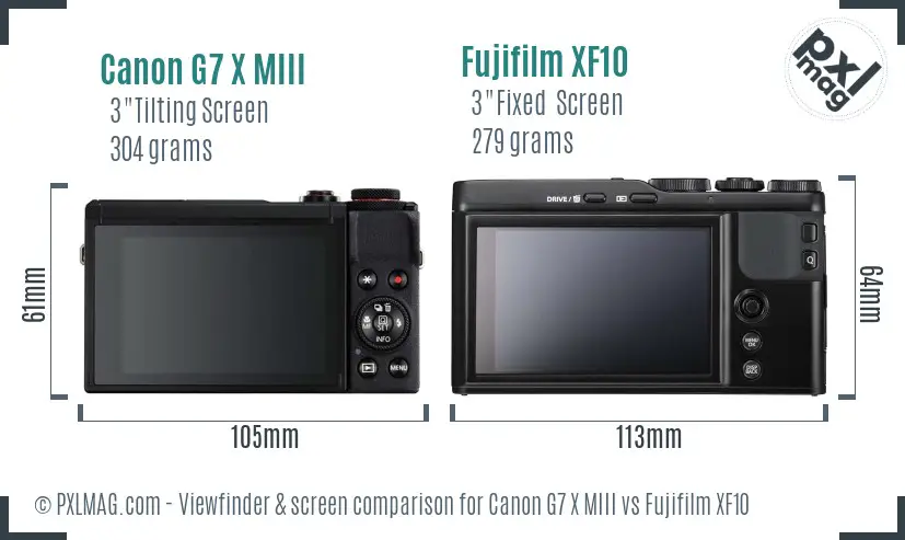 Canon G7 X MIII vs Fujifilm XF10 Screen and Viewfinder comparison