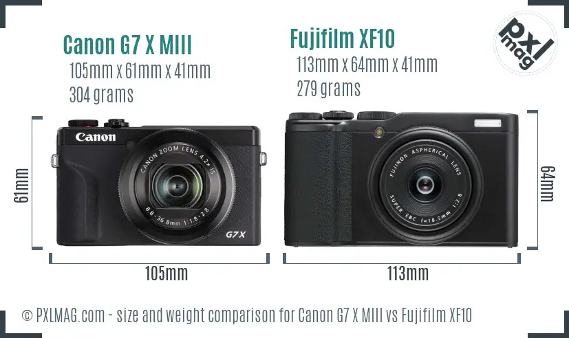 Canon G7 X MIII vs Fujifilm XF10 size comparison