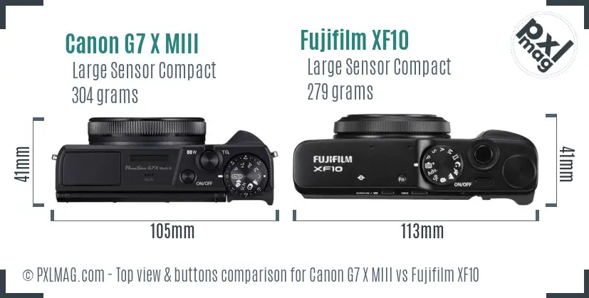 Canon G7 X MIII vs Fujifilm XF10 top view buttons comparison