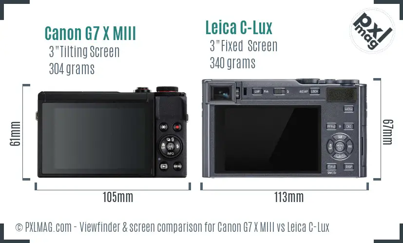 Canon G7 X MIII vs Leica C-Lux Screen and Viewfinder comparison