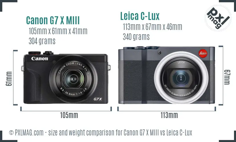 Canon G7 X MIII vs Leica C-Lux size comparison