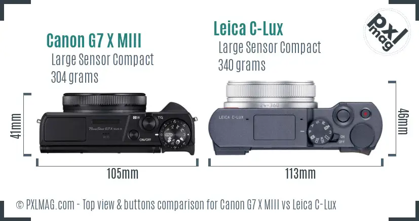 Canon G7 X MIII vs Leica C-Lux top view buttons comparison