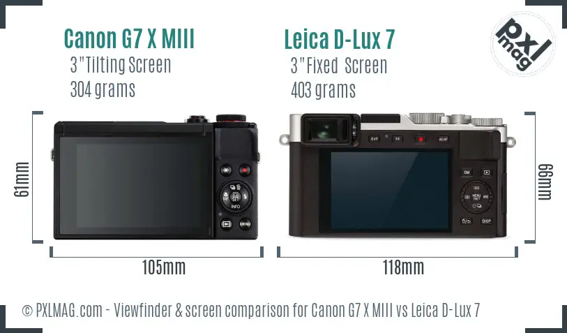Canon G7 X MIII vs Leica D-Lux 7 Screen and Viewfinder comparison
