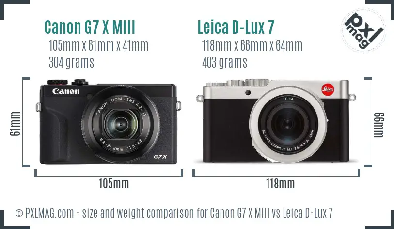 Canon G7 X MIII vs Leica D-Lux 7 size comparison