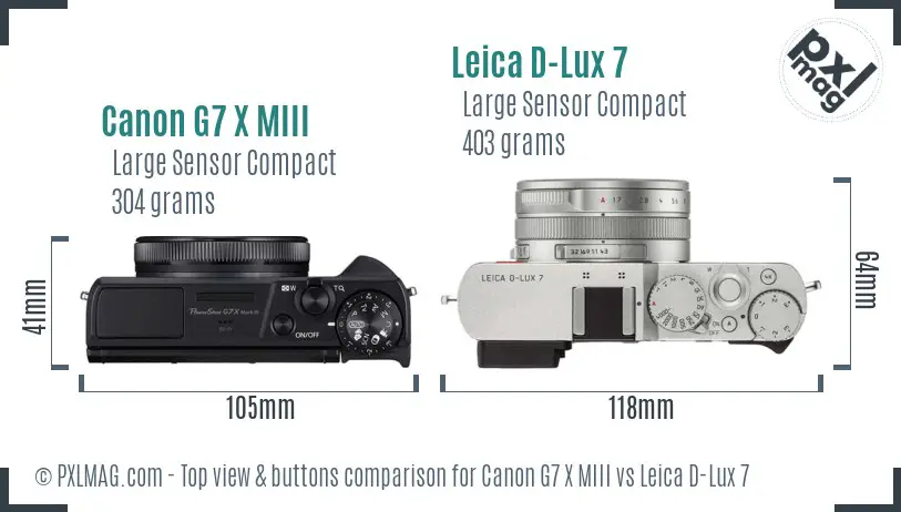 Canon G7 X MIII vs Leica D-Lux 7 top view buttons comparison