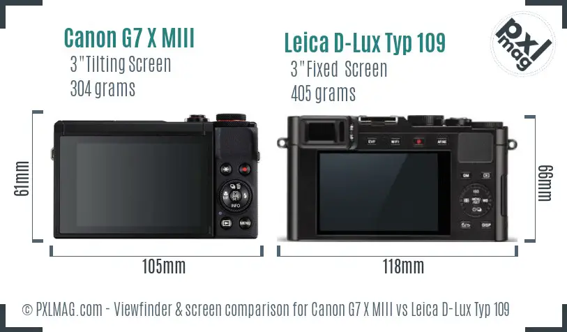 Canon G7 X MIII vs Leica D-Lux Typ 109 Screen and Viewfinder comparison