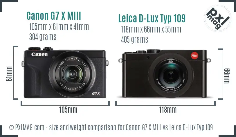 Canon G7 X MIII vs Leica D-Lux Typ 109 size comparison